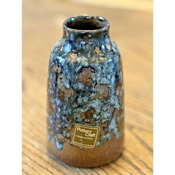 Vintage Pottery Craft Vase Drip High Glaze Art Pottery 5" Rust Brown Bluen USA - Picture 10 of 13